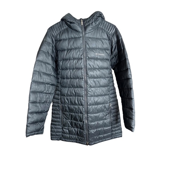 Columbia Womens Light Weight Long Puffer Down Jacket Black Medium Pockets Hooded - Picture 1 of 9